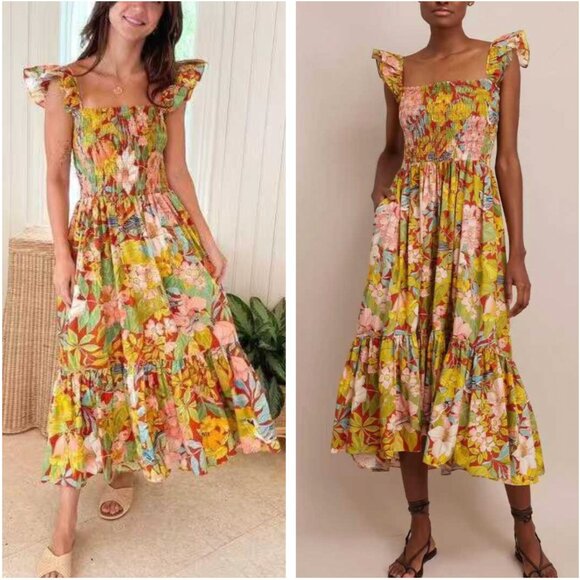 NEW Cara Cara Ruby Midi Dress XS/Small Newberry Tropic Clay Floral Cotton Causal - Picture 3 of 13